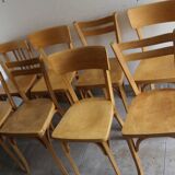 Set of 8 classic Baumann chairs 1950 light beech