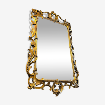 Gilded mirror Louis XV Rocaille in Carved and Stuqué Wood, nineteenth century