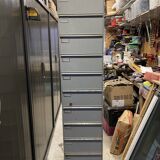 Industrial metal workshop desk storage unit with 10 flaps, 1950s.