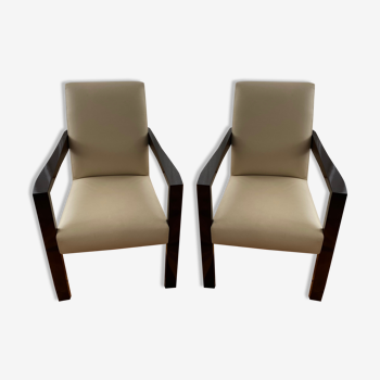 Set de 2 fauteuils Hugues Chevalier cuir beige clair