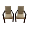 2 Hugues Chevalier chairs - light beige leather