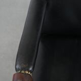 Wooden and black cow leather antique English Gainsborough side/desk/chair