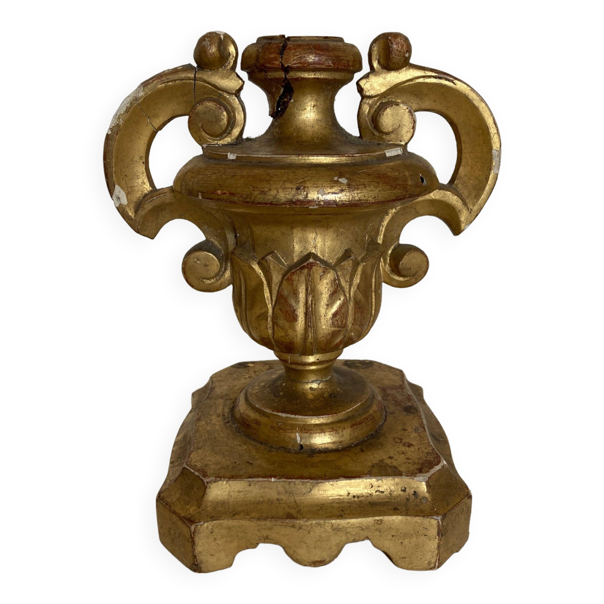 Acanthus candle holder in gilded wood 19th Naples Italy