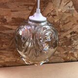 Old Molded Glass Ball Pendant Lamp 70's Vintage