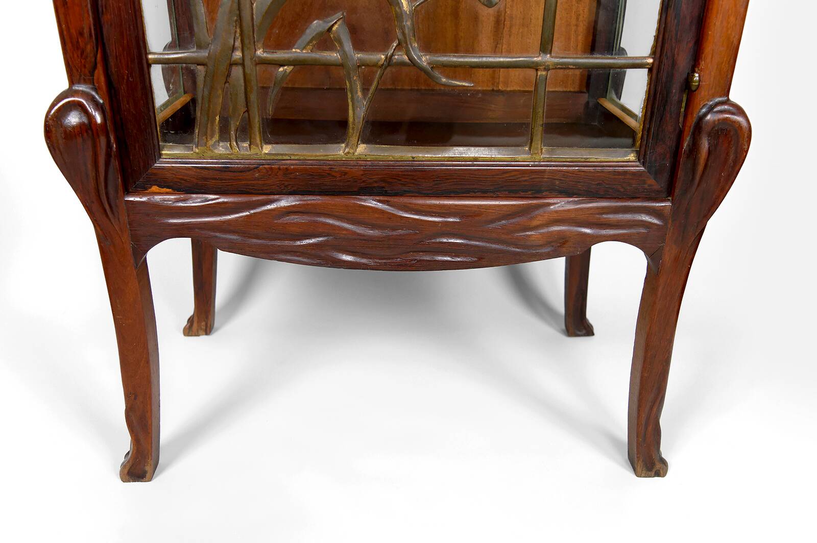 Art Nouveau Display Case, Bronzes and Carved Wood on a Lake Theme, 1900