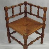 Antique French Turned Wooden Bobbin Chair with Rush Seat