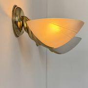 Pair of vintage brass and frosted glass wall lights, Italy 1970.