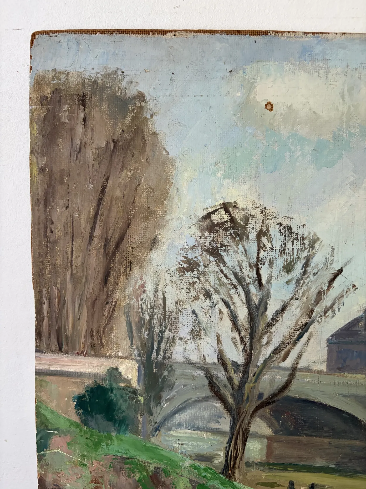 Bridge on the Seine, oil on panel signed A Graves