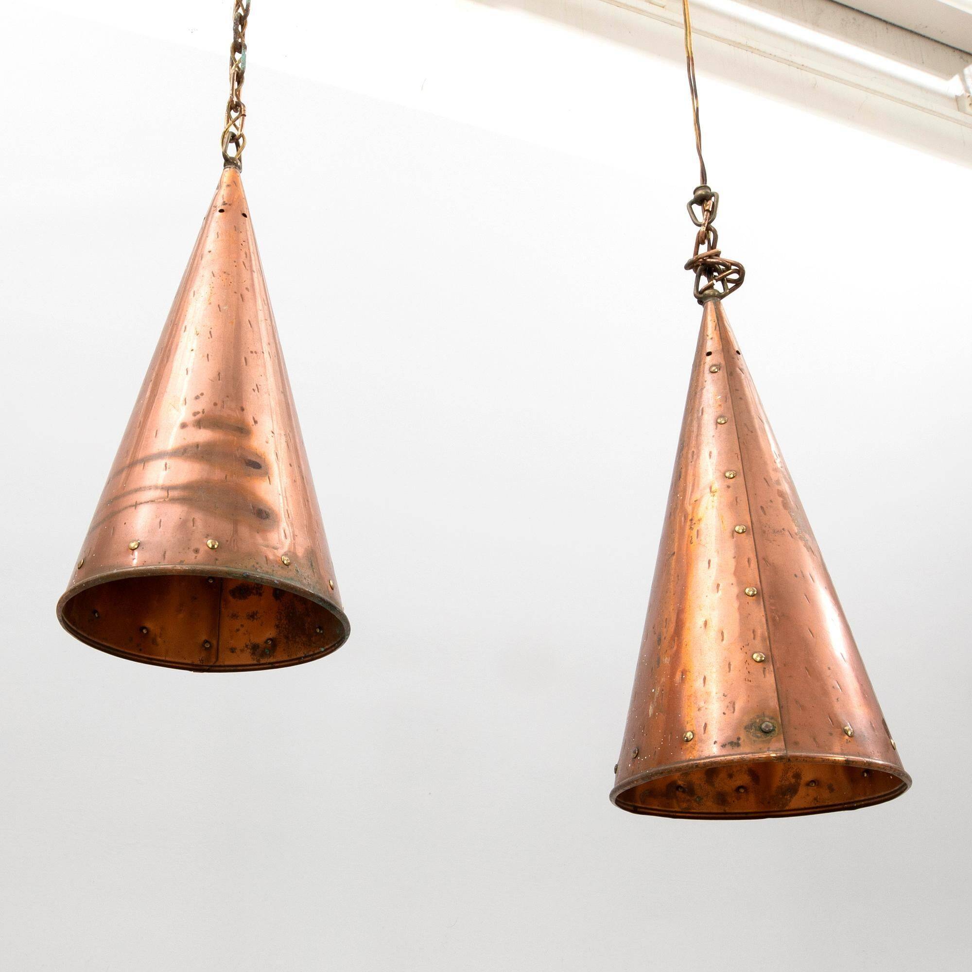 E. S. Horn Hand-hammered copper pendant lamp Denmark 1950s