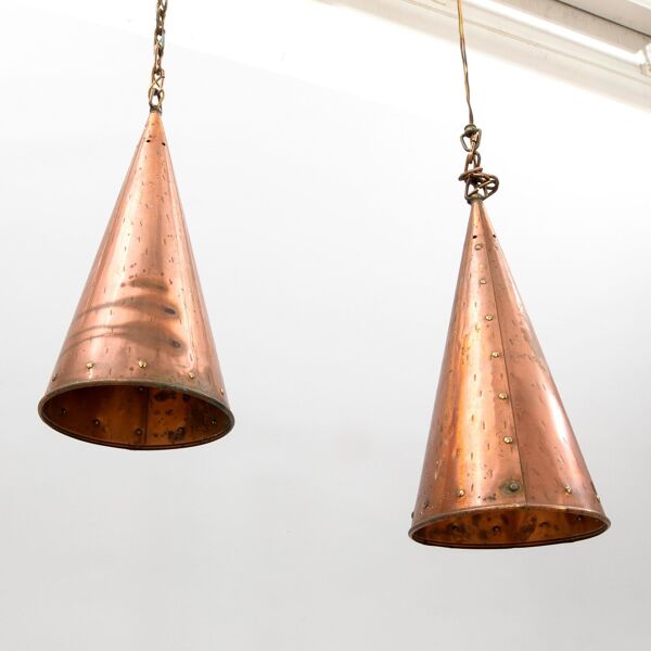 E. S. Horn Lampe à suspension en cuivre martelé à la main Danemark années 1950