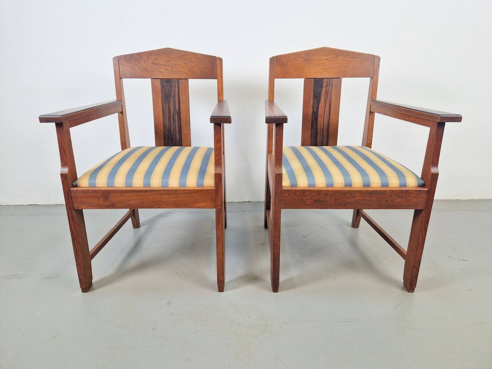 Art Deco Haagse School Armchairs in Oak and Ebony, 1920s, Set of 2