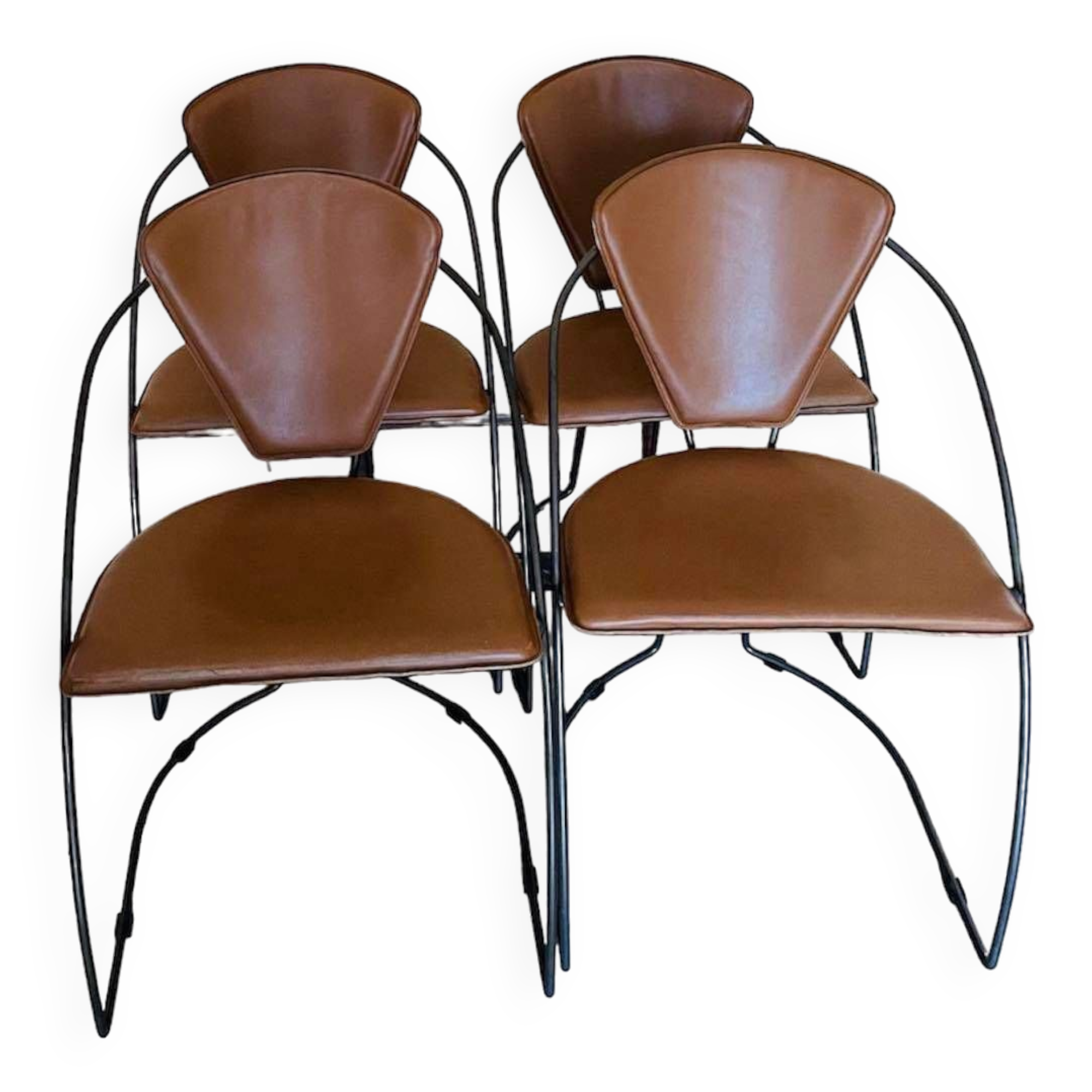 4 chaises de salle à manger en cuir marron Arrben