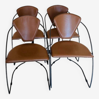 4 chaises de salle à manger en cuir marron Arrben