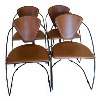 4 chaises de salle à manger en cuir marron Arrben