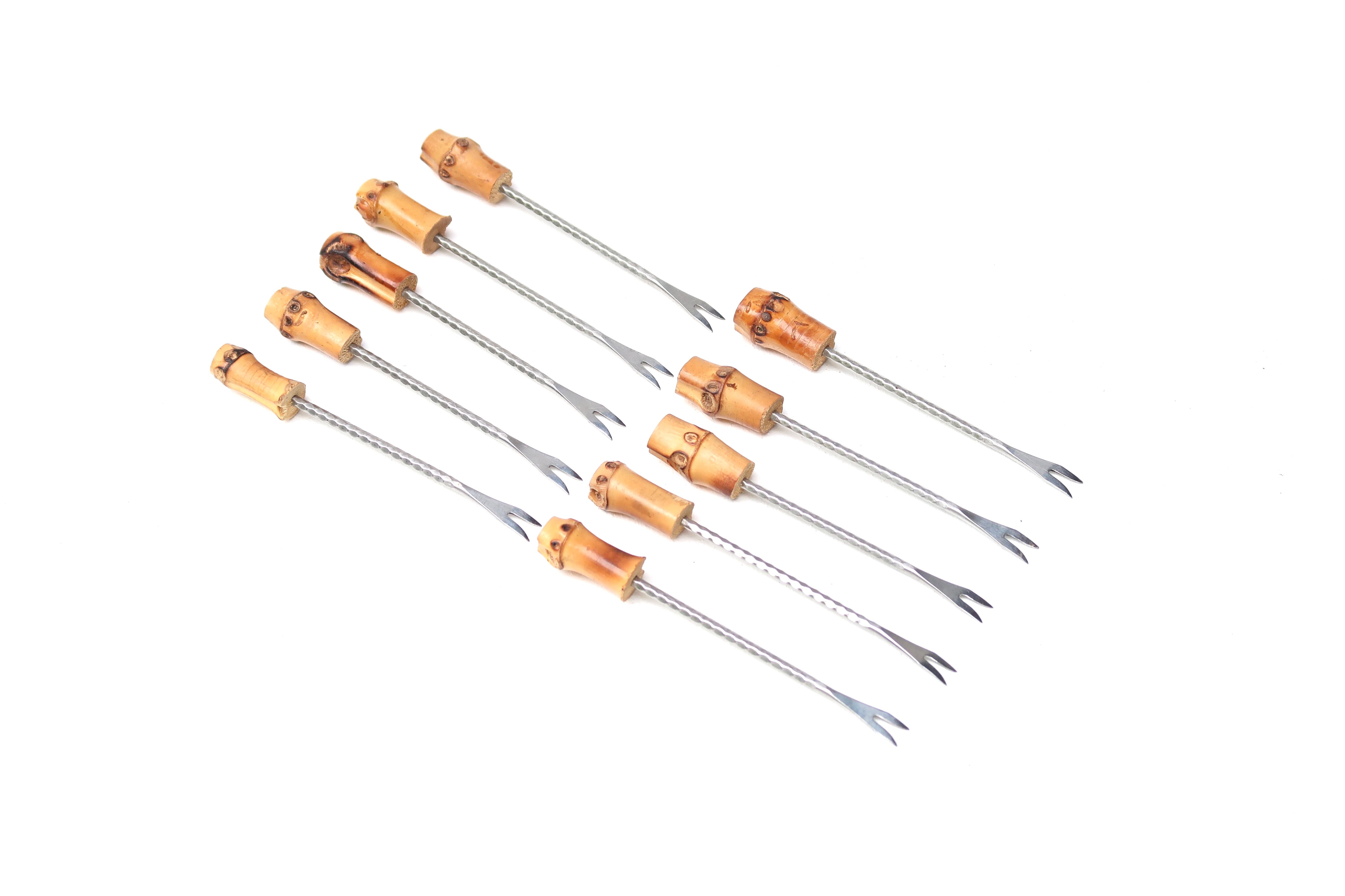 Set of 10 bamboo handle cocktail spades, 60s