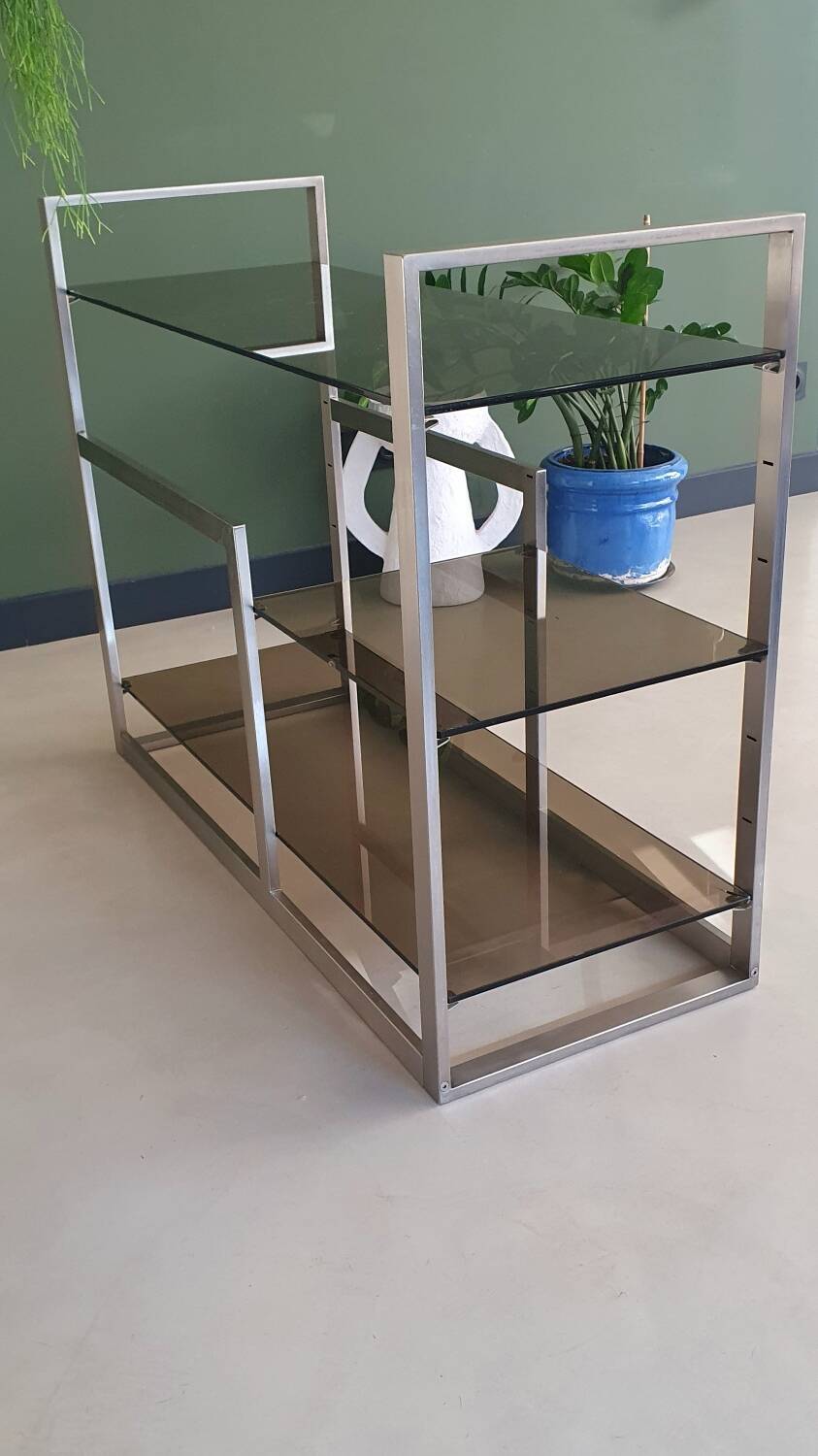 Metal and smoked glass console 1970