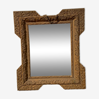 Miroir ancien bois doré sculpté format à suspendre