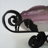 Centre de table, coupe à fruits Art Nouveau Muller Frères Luneville en pâte de verre et fer forgé