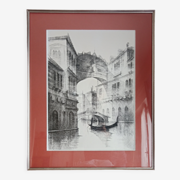 Frame of Venice drawn with dry point signed
