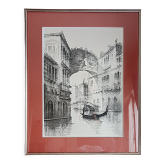 Frame of Venice drawn with dry point signed