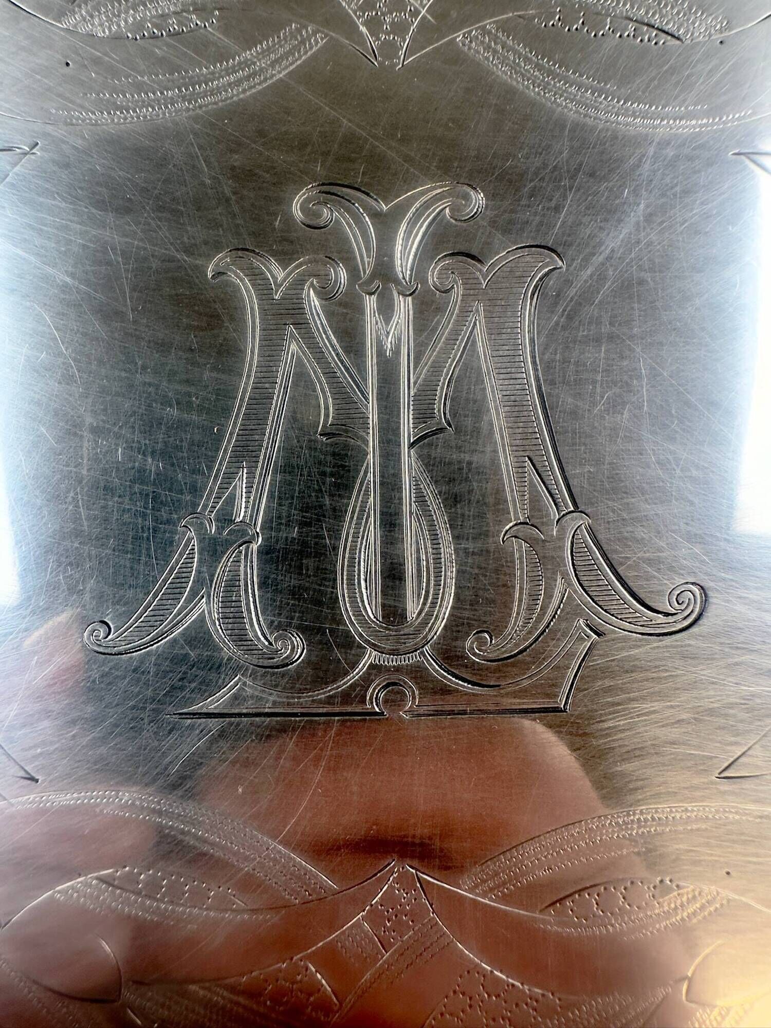 Silver-plated metal tray by Christofle – Floral decoration and monogram