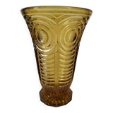 Art Deco vase in molded pressed glass, amber color