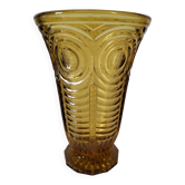 Vase Art déco en verre pressé moulé ambré