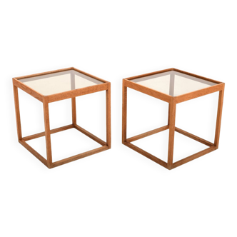 Kurt ostervig oak cube tables with glass denmark 1960s