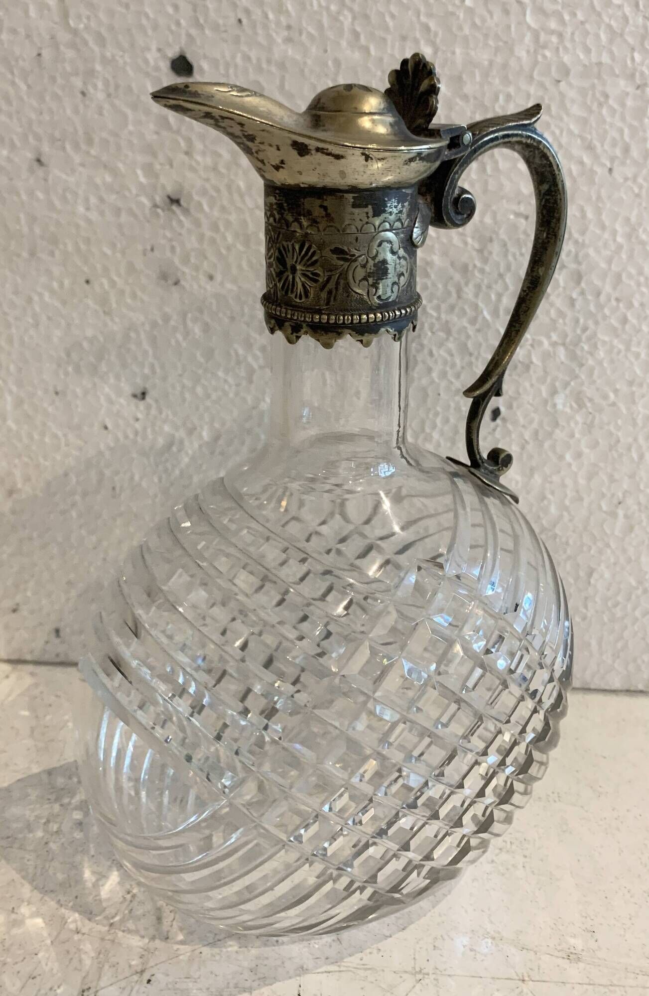 Carafe in cut glass or crystal and silver-plated metal, 20th century