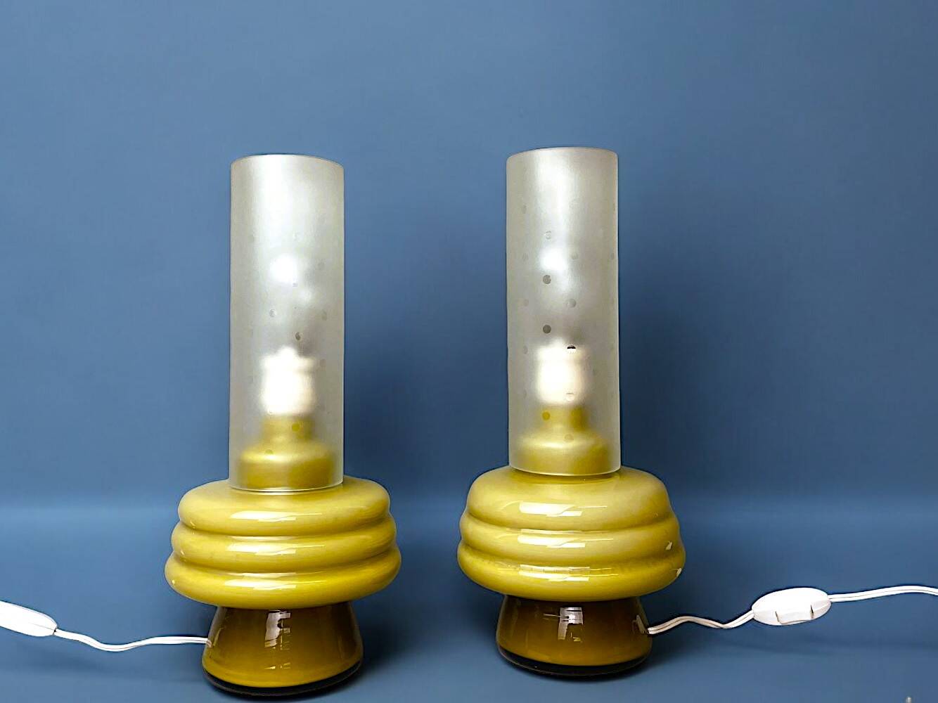 Olive green opaline glass table lamps