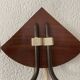 Art deco opaline, wood and brass 2 armed wall light