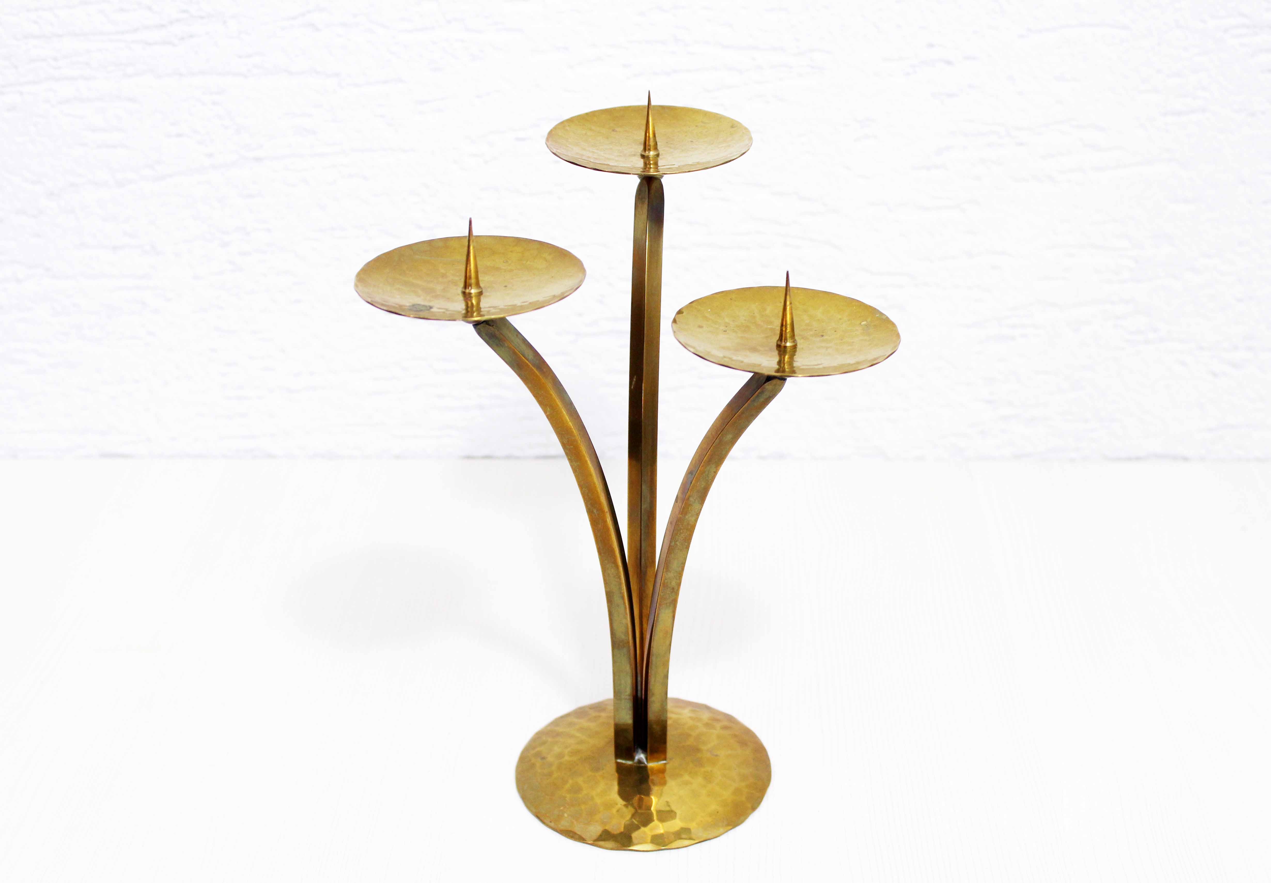 Triple brass candle holder