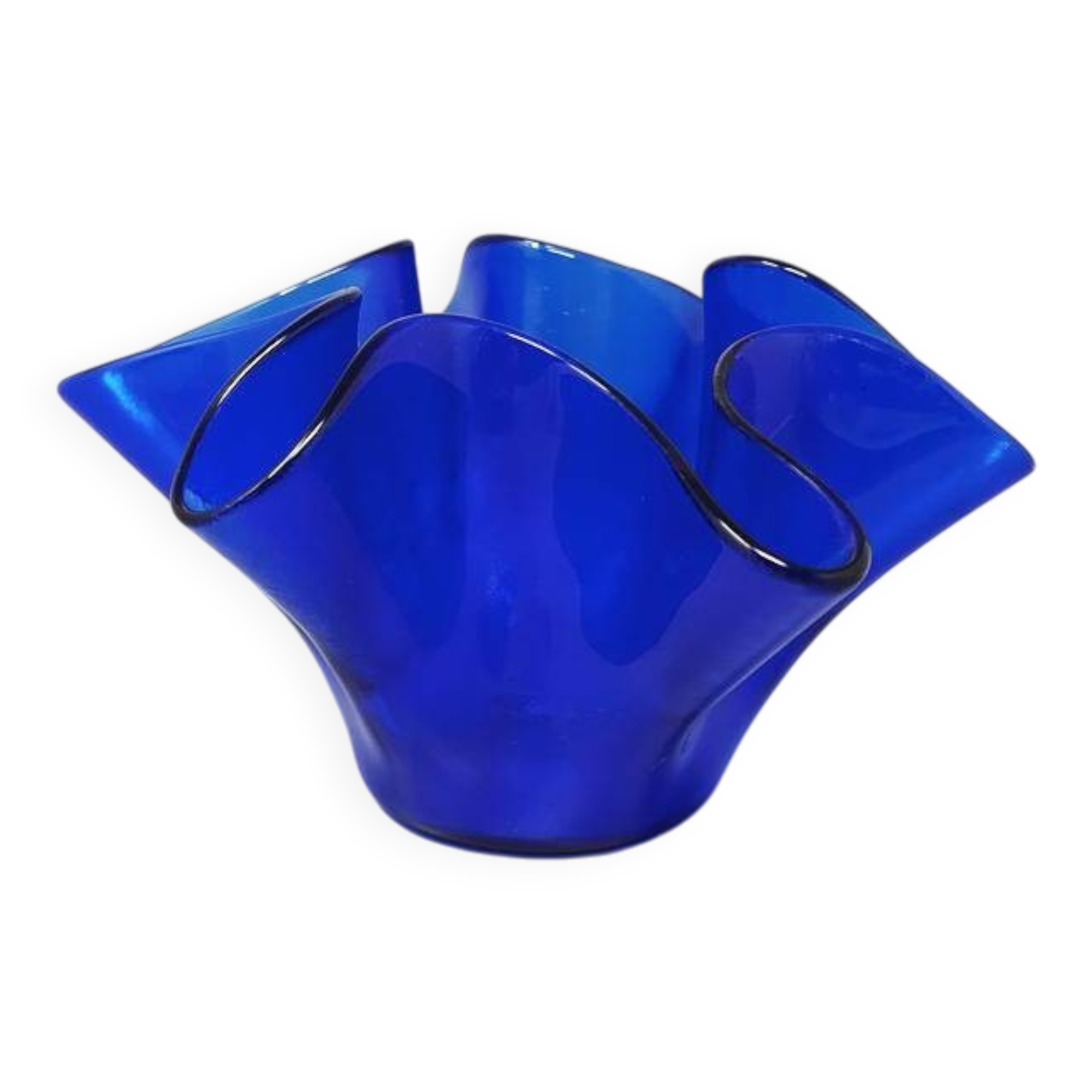 1970s Blue Vase "Fazzoletto" by Dogi in Murano Glass. Made in Italy