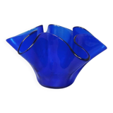 1970s Blue Vase "Fazzoletto" by Dogi in Murano Glass. Made in Italy