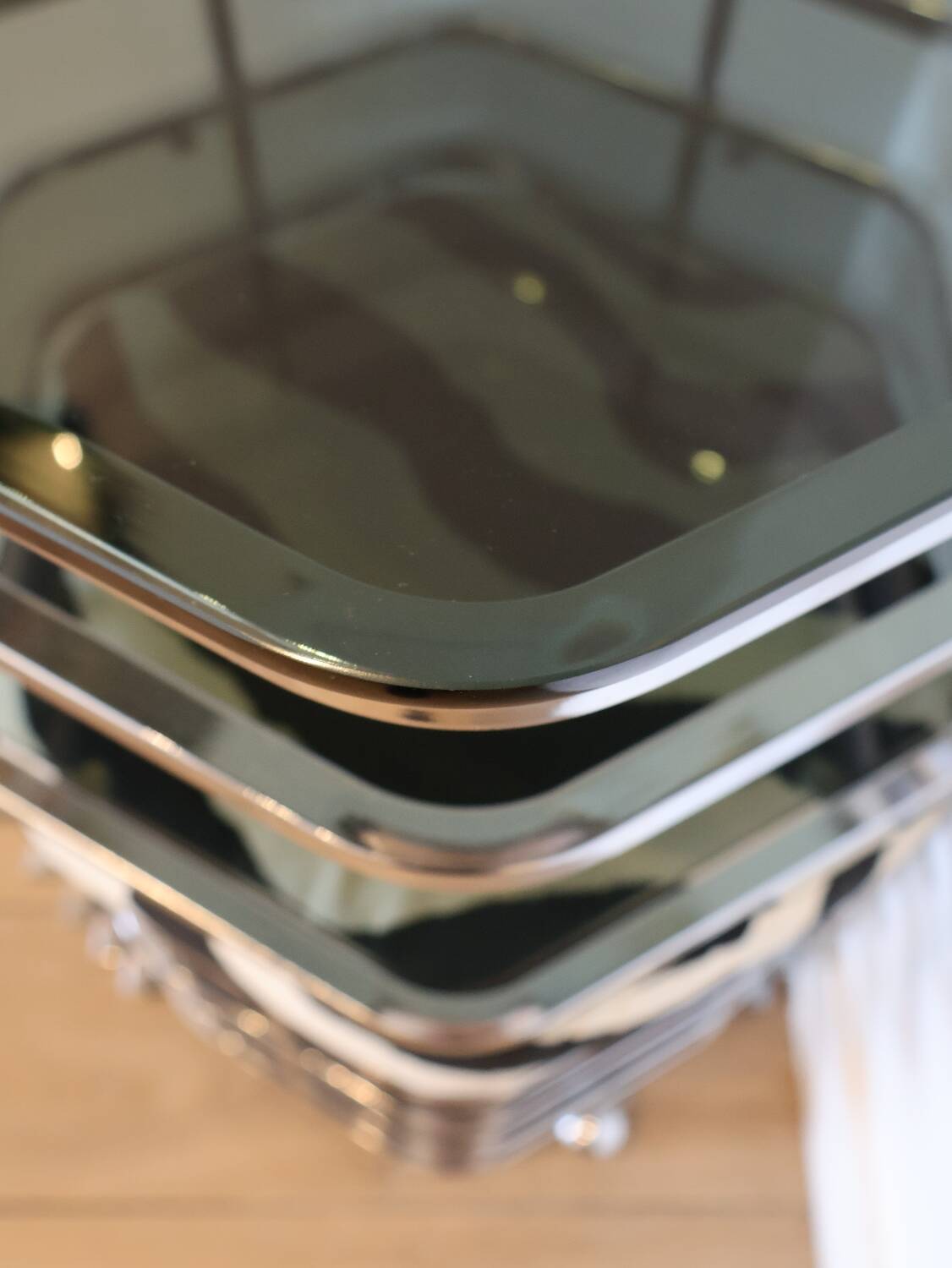 Chrome and smoked glass dressing table with a nesting seat, 1970.