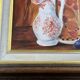 Still life with jam jar, flowered jug and grapes – Signed oil