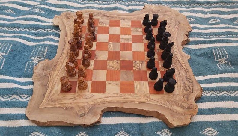 Rustic wooden chessboard