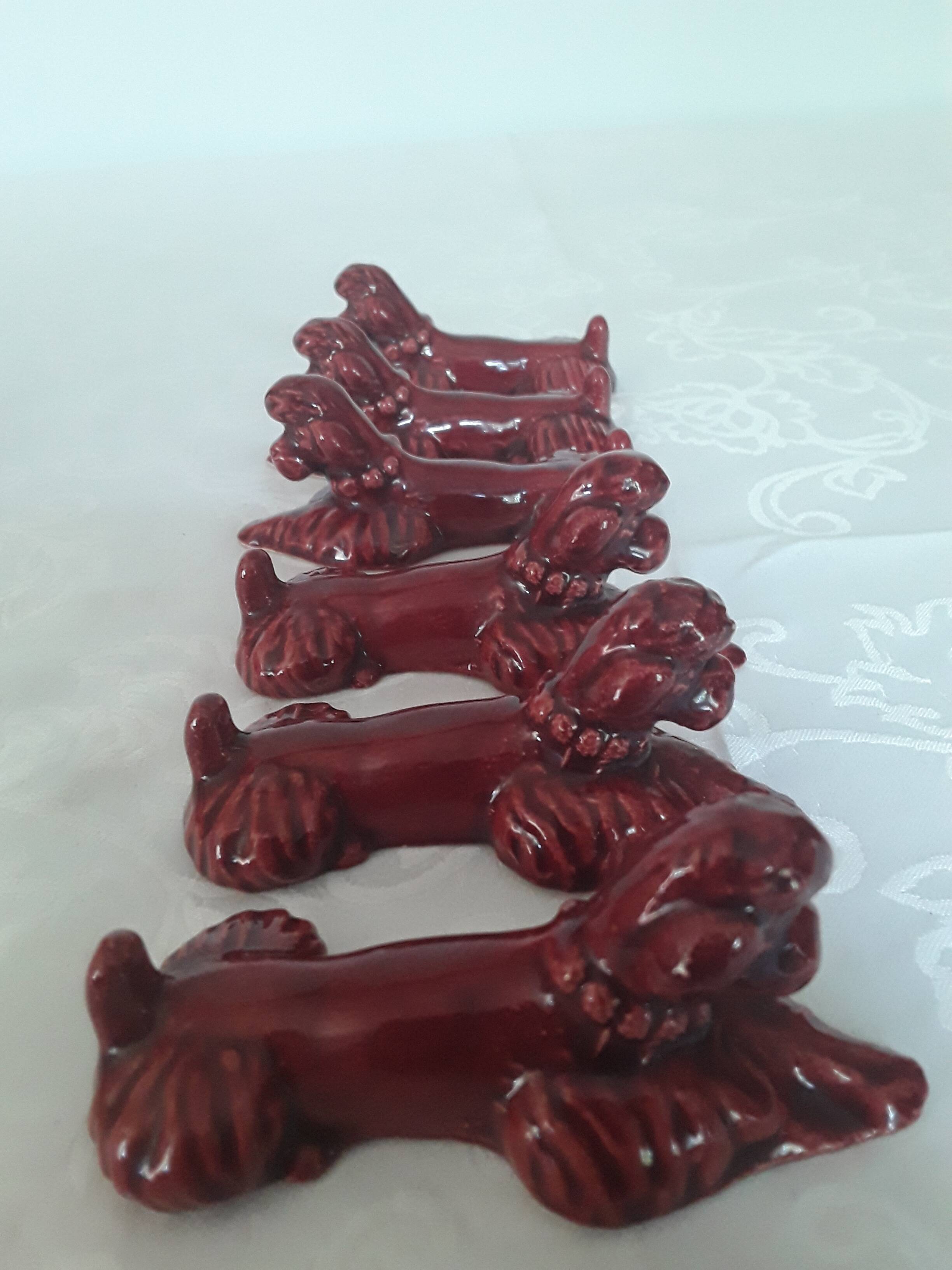 6 ceramic poodle dog knife holders