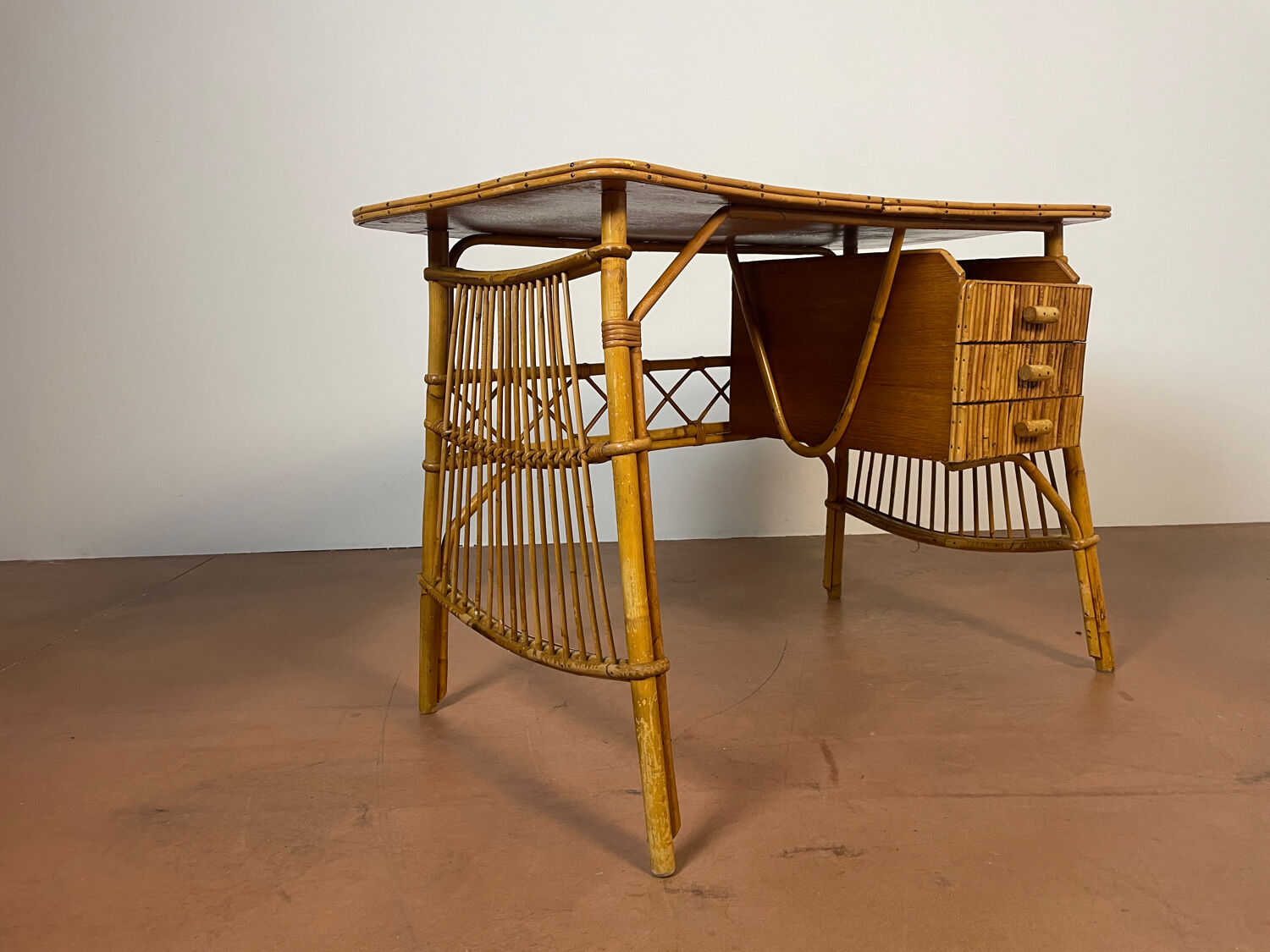Vintage desk in bamboo and rattan