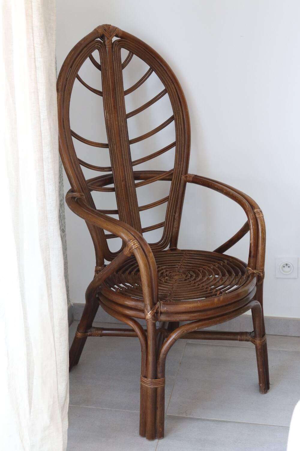 Fauteuil feuille bambou et rotin 1970 vintage