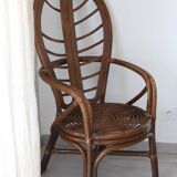 Vintage 1970s bamboo and rattan leaf armchair