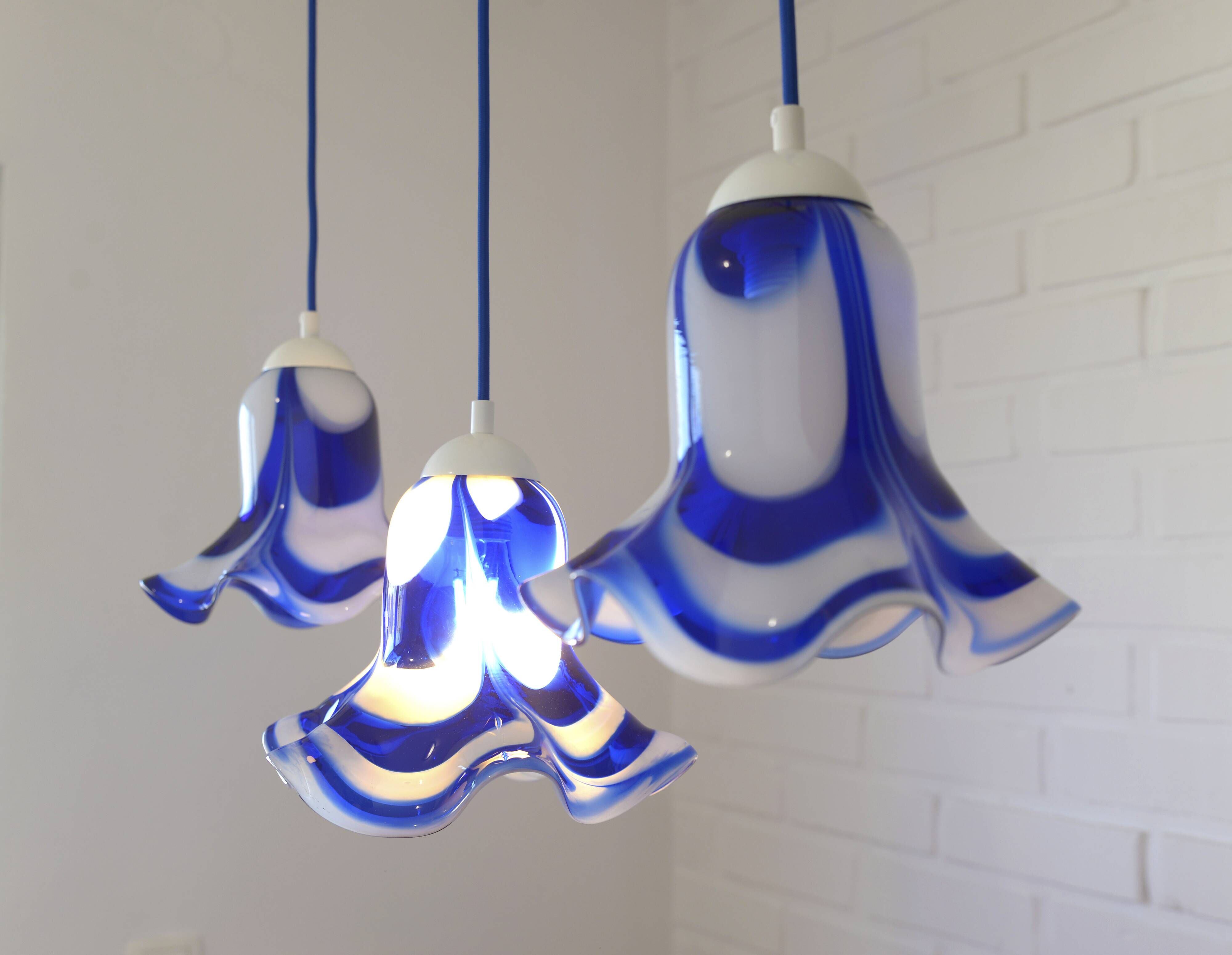 Ensemble de 3 suspensions en verre Mazzega Murano / Années 1970 / Redesign