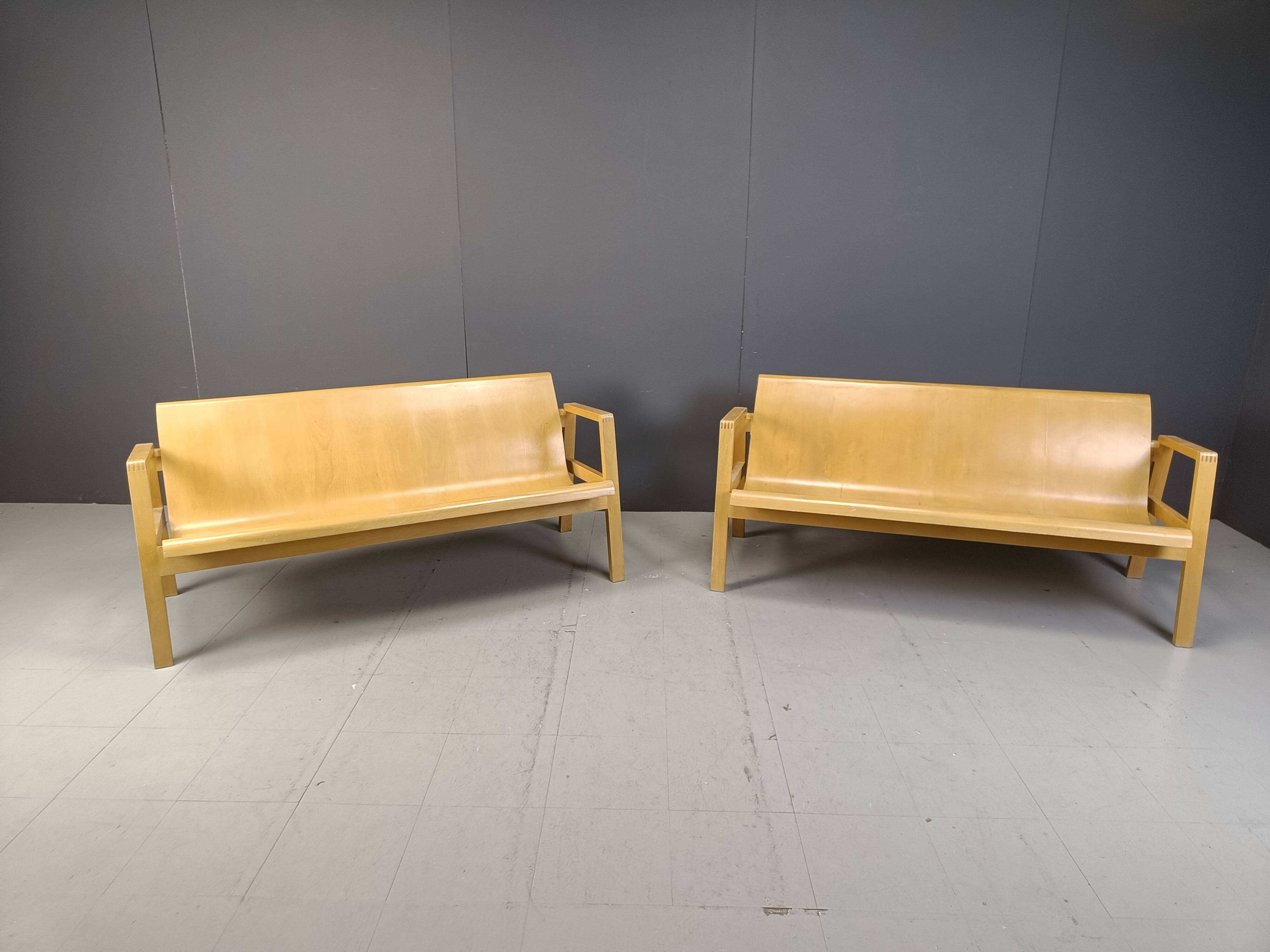 Vintage pair of plywood benches, 1960s