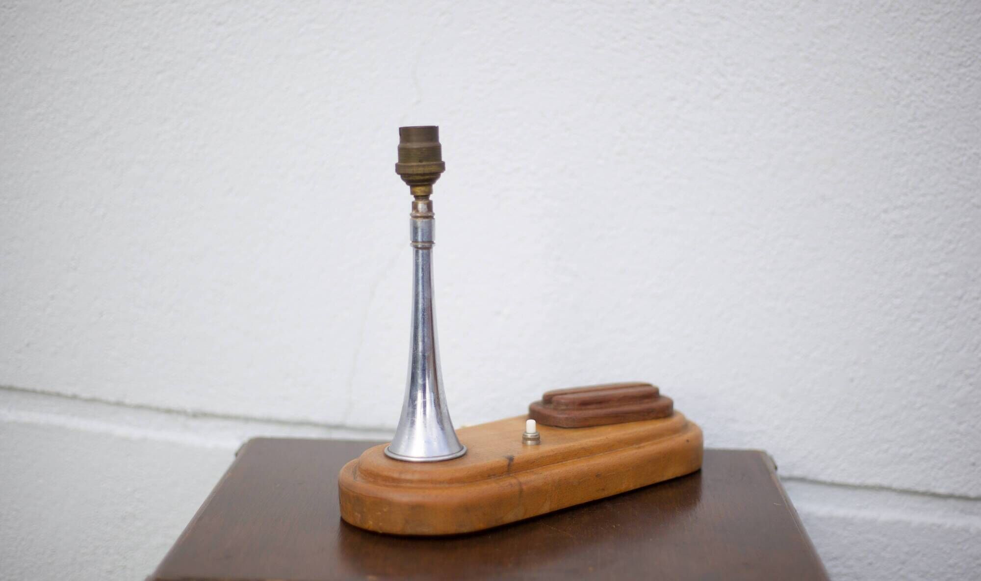 Art deco bedside lamp, table lamp, accent lamp, vintage lamp, wood and chrome lamp, 40'