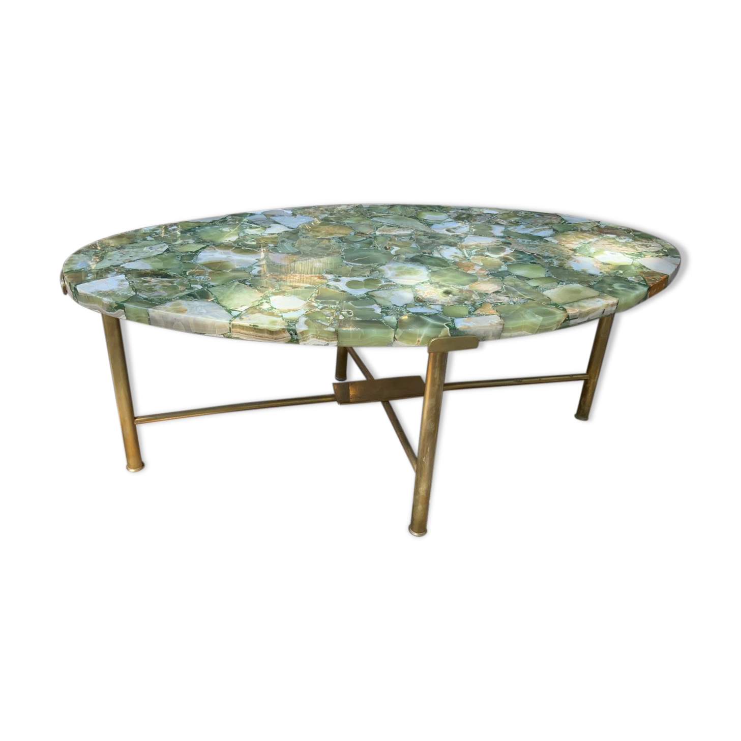 Table basse granit vert et laiton | Selency
