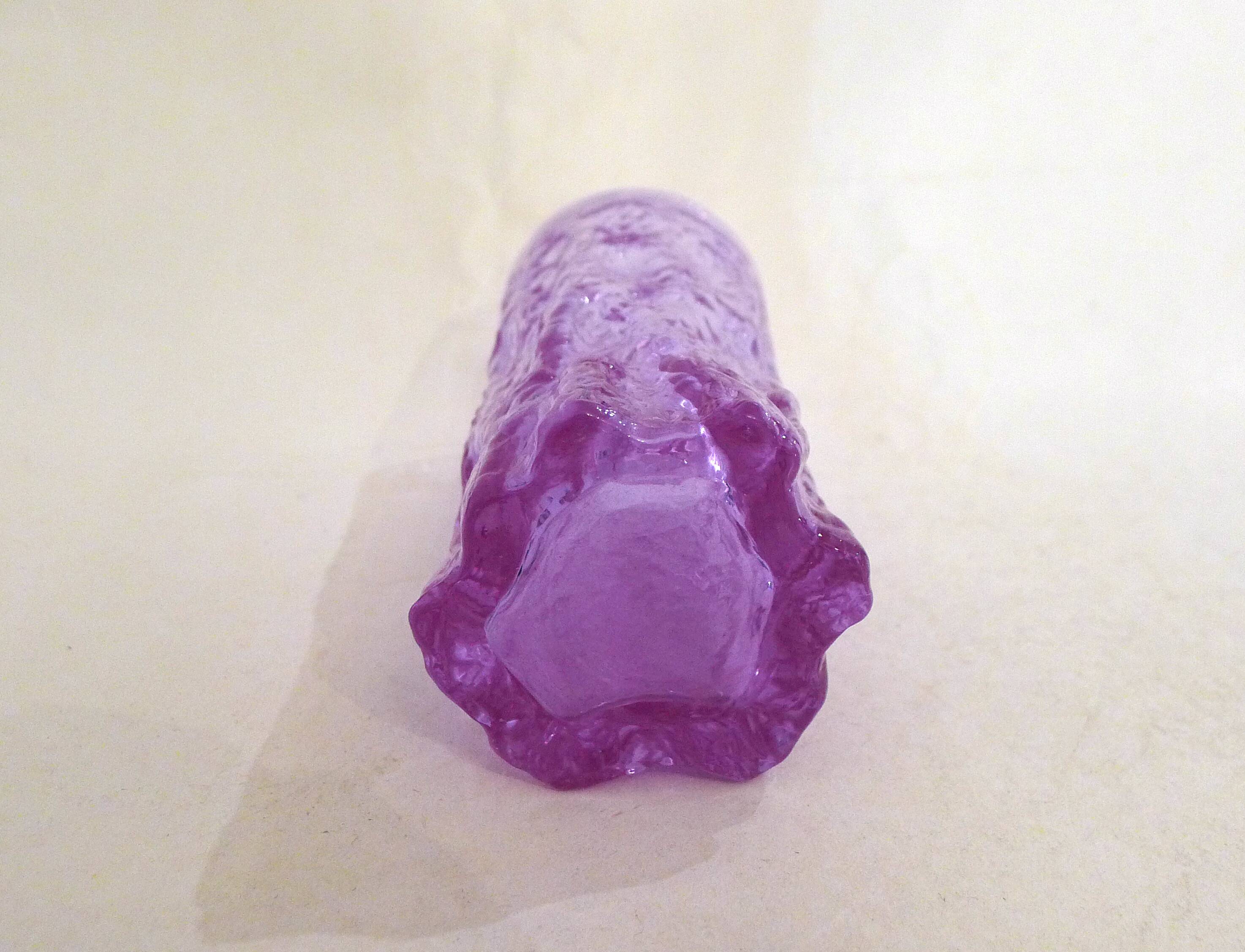 Mauve glass bark-patterned goblet vase, 1960s