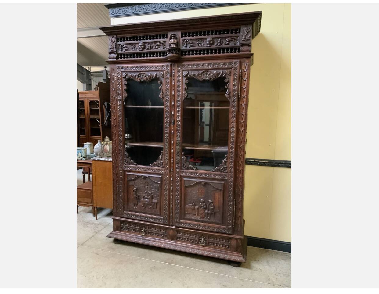 Antique impressive Breton display cabinet, bookcase