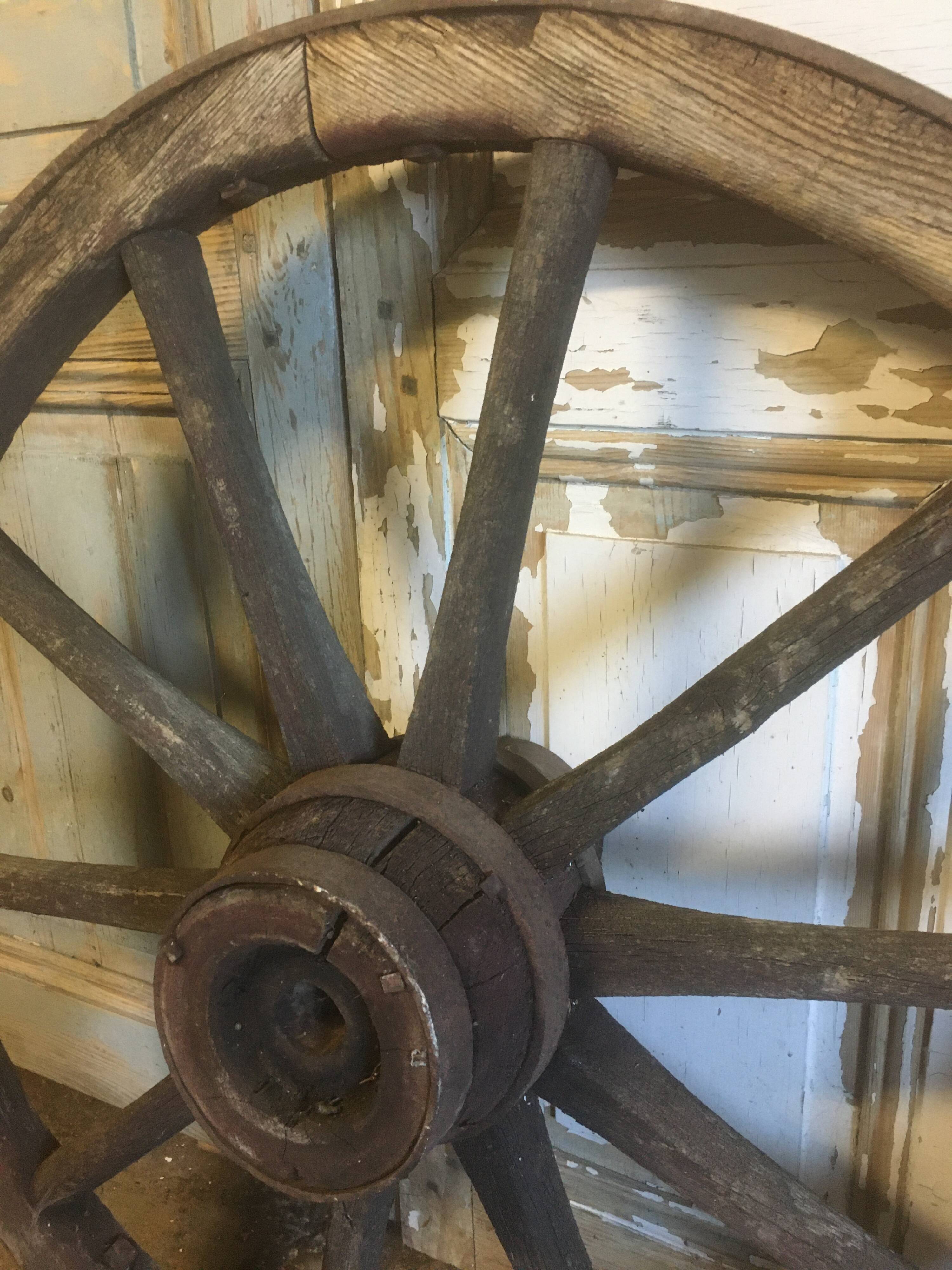 Oak and metal cart wheel