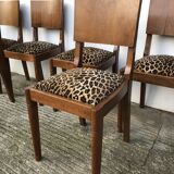 6 chaises année 30 recouvert tissu leopard