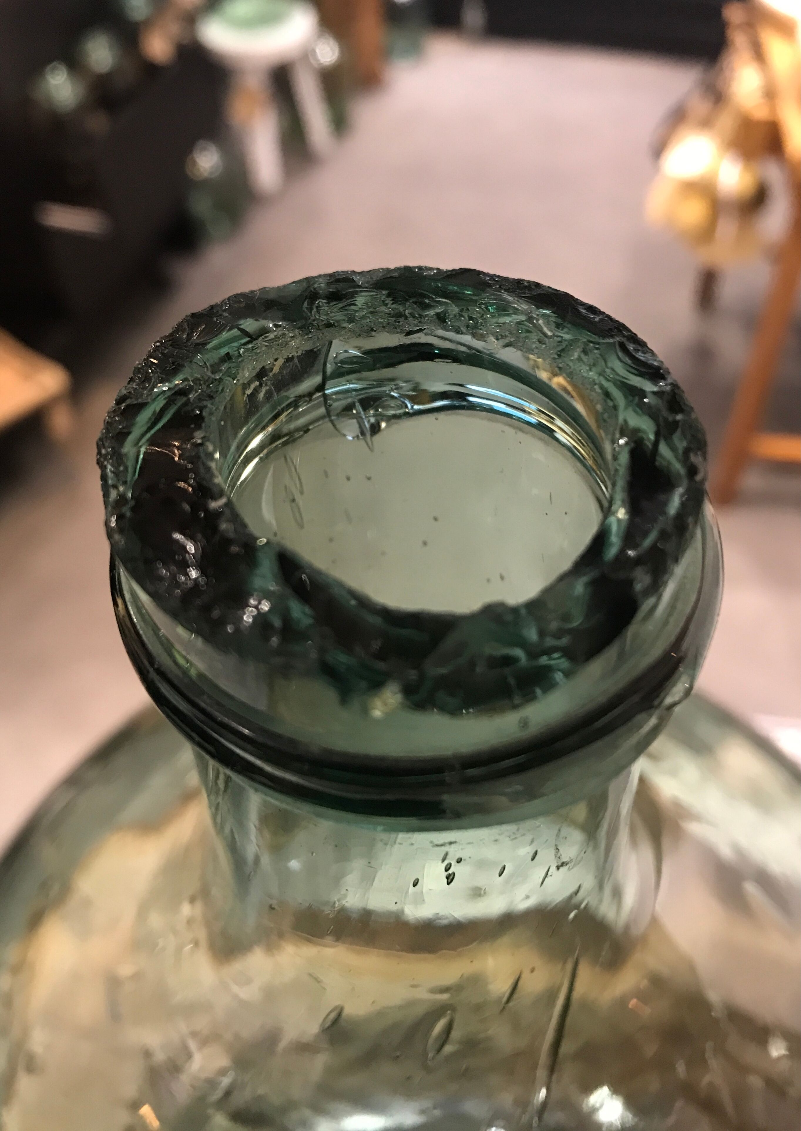 Dame Jeanne green/turquoise bubbled glass